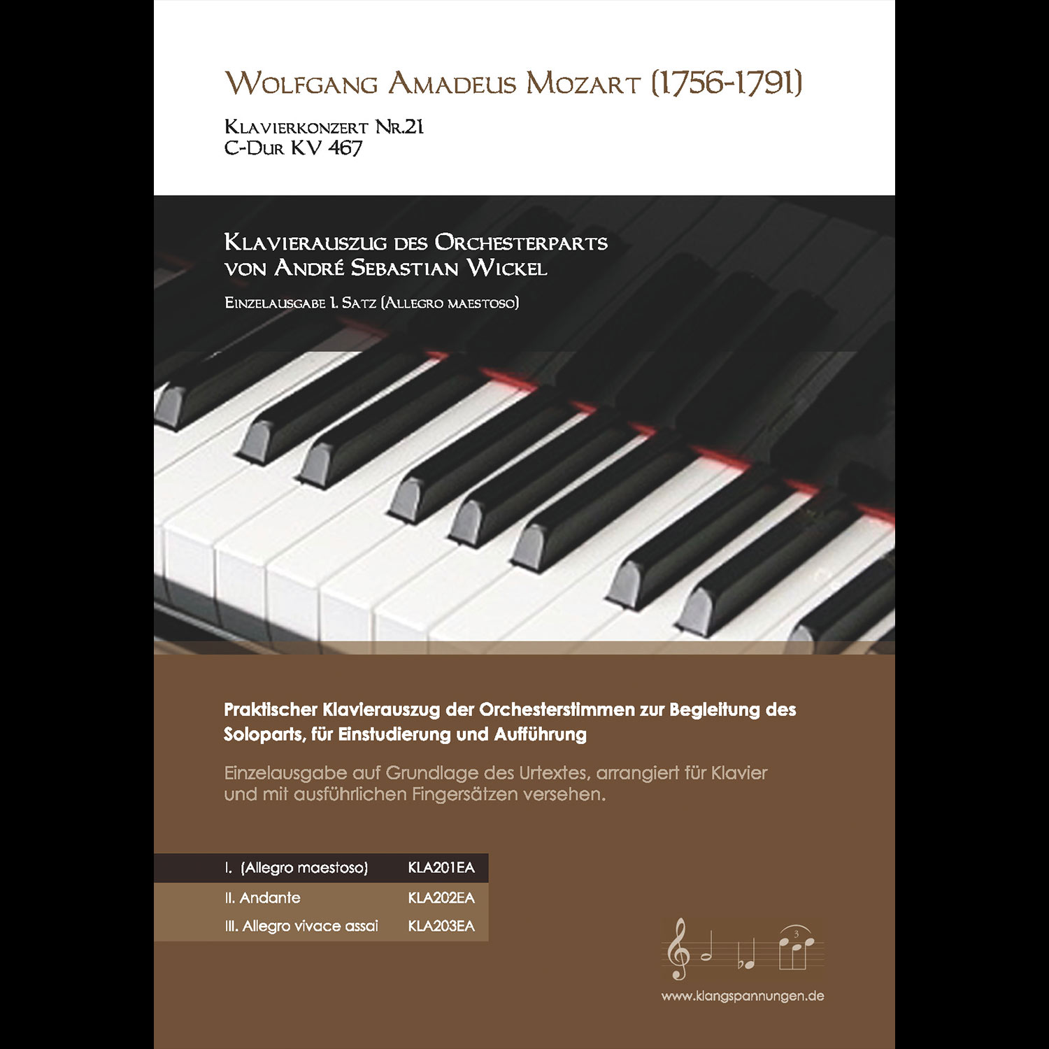 1 Cover Satz01 Buchcover mit Klavierabbildung, Titel "Wolfgang Amadeus Mozart Klavierkonzert Nr. 21 C-Dur KV 467".