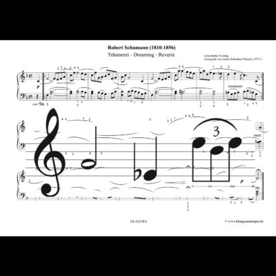 Notenblatt für Klavier, "Träumerei" von Robert Schumann, bearbeitet von André Sebastian Wieke.
