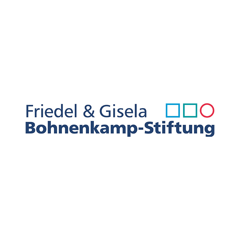 Textlogo: "Friedel & Gisela Bohnenkamp-Stiftung" mit blauen, grünen und roten geometrischen Symbolen.