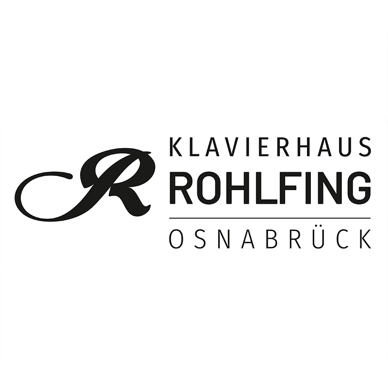 Schwarzes Logo mit stilisiertem "R", Text "Klavierhaus Rohlfing Osnabrück" auf weißem Hintergrund.