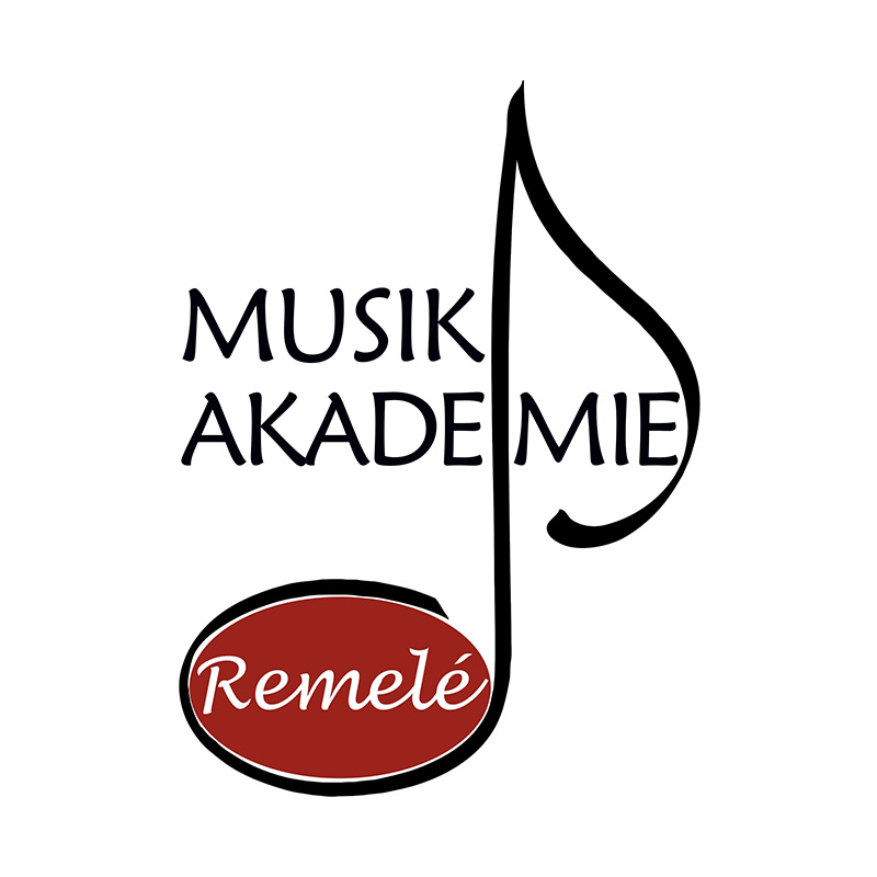 Logo der Musikakademie Remelé mit stilisierter Note und rotem Notenkopf.